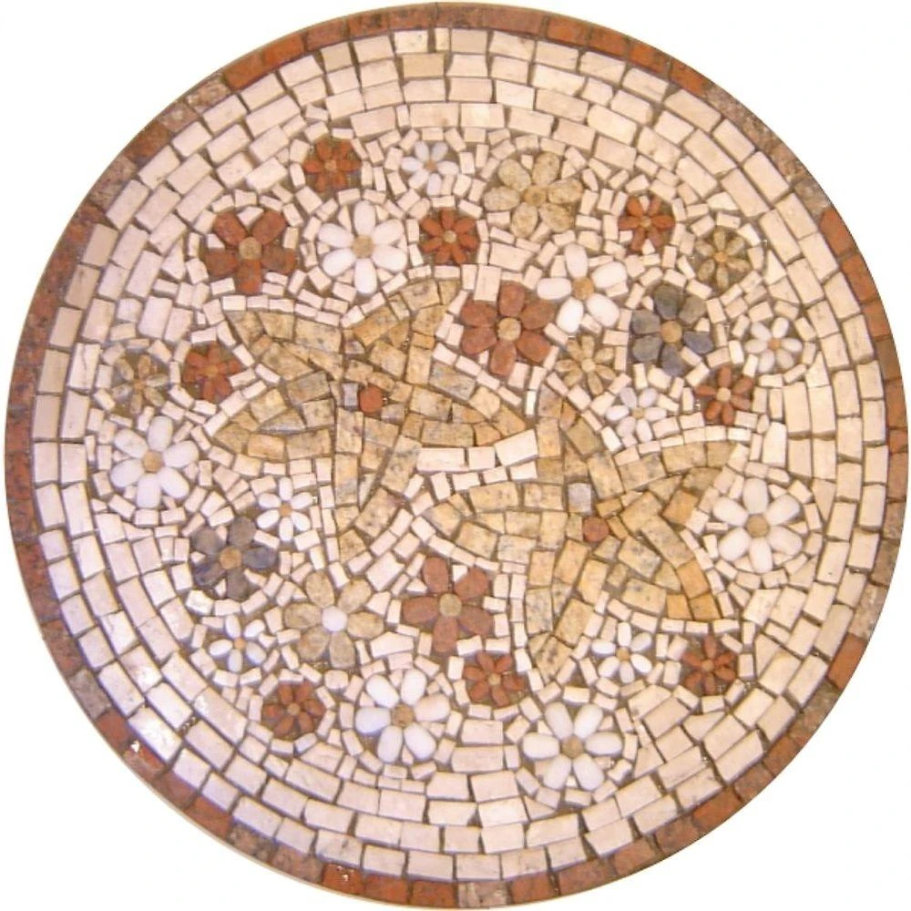 Mandala em Mosaico Floral Granito Mármore Travertino 130CM Mosaico