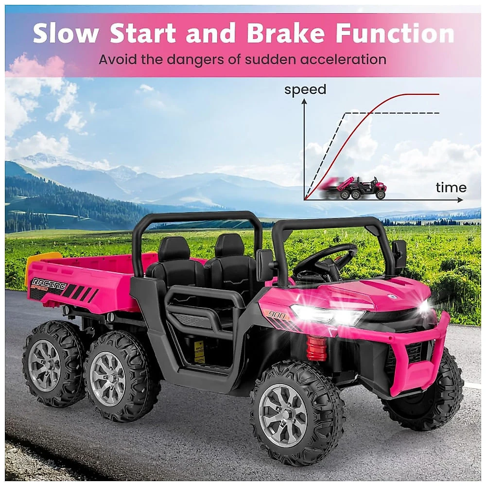Caminhão Basculante Elétrico Infantil OLAKIDS Rosa 24V 2 Lugares 4WD 6x6 Caçamba Elétrica Suspensão Controle Remoto 4x90W