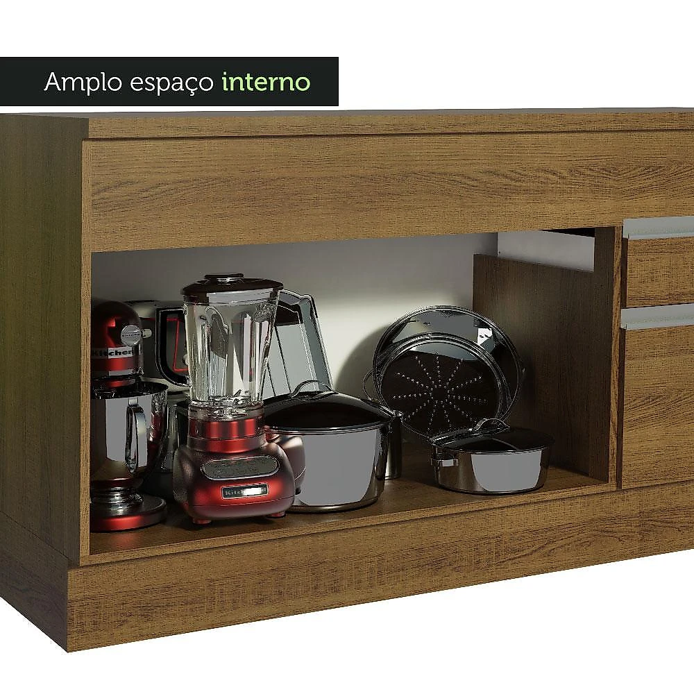 Balcão de pia armário de cozinha 150 cm 2 portas e 2 gavetas (com tampo) rustic glamy madesa