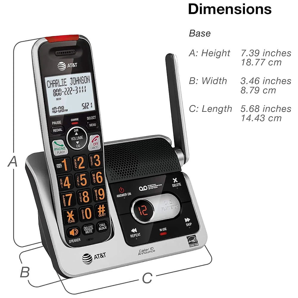 Telefone Sem Fio AT&T BL1022 DECT 6.0 com 2 Aparelhos, Bloqueador de Chamadas e Identificador de Chamadas em Prata - Kit Residencial