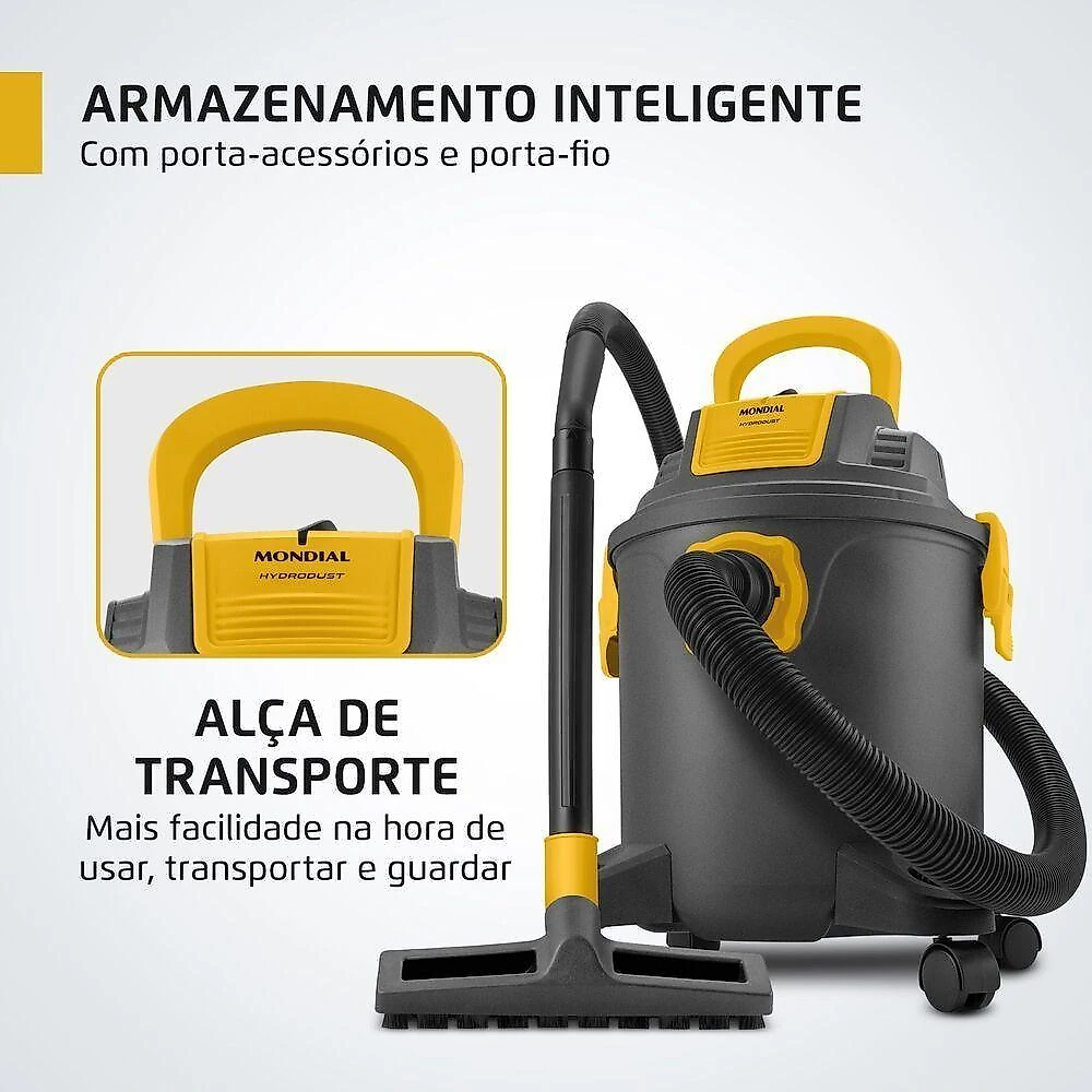 Aspirador de Água e Pó Mondial Hydrodust APT-03 1600W 20L 2 em 1 Preto e Amarelo 220V