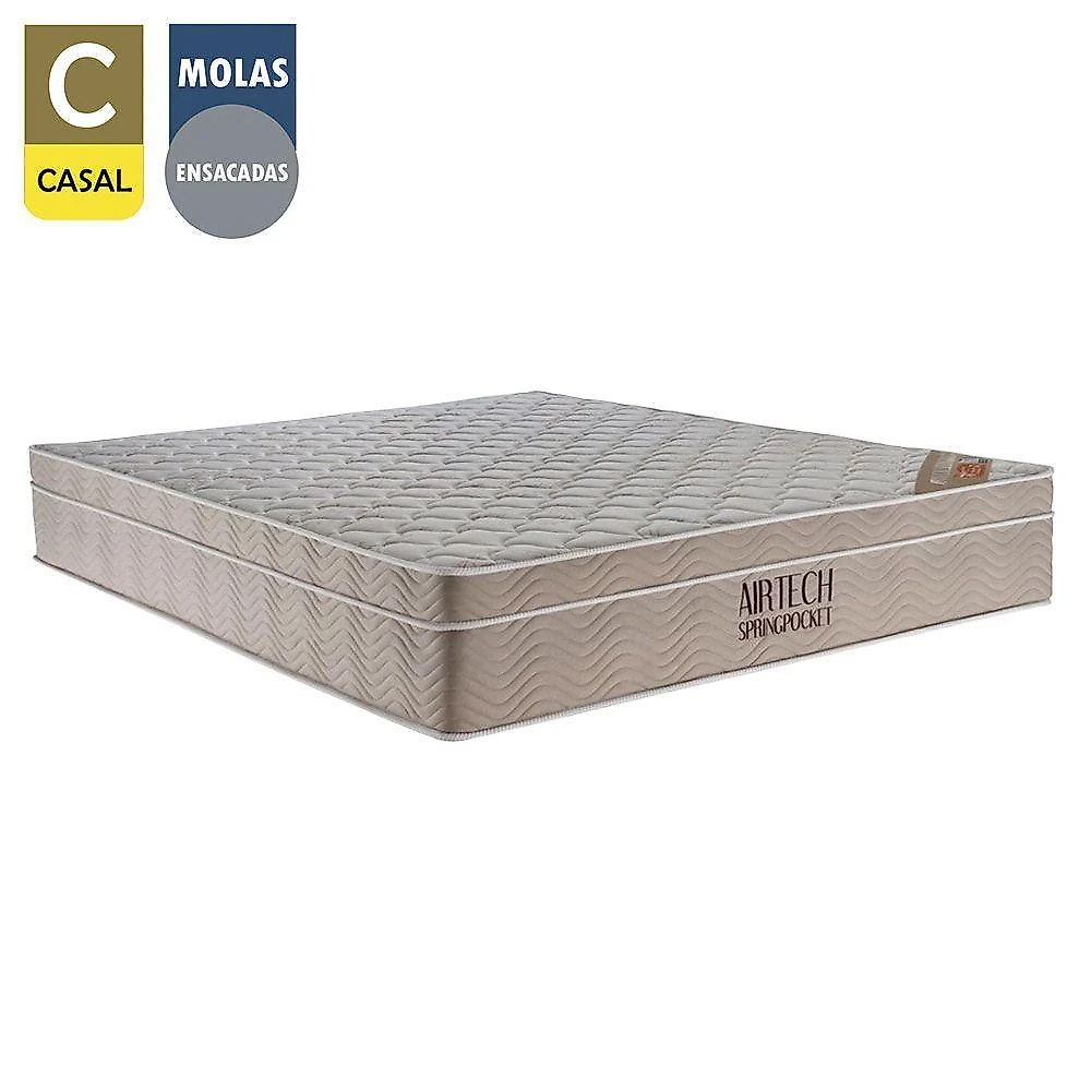 Cama Box Baú Casal Bipartido Sintético + Colchão Ortobom Airtech Molas Ensacadas 65x138x188 Cinza