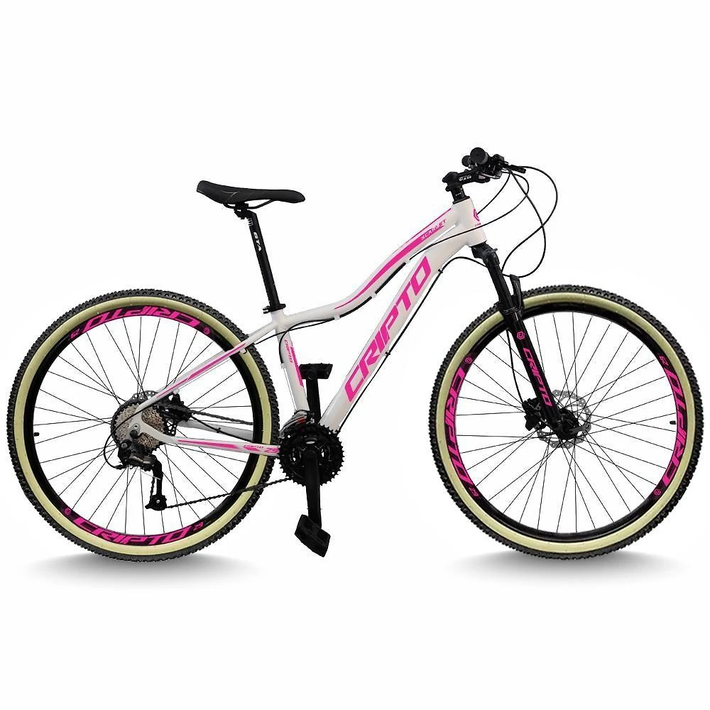 Bicicleta Aro 29 Cripto 24 Marchas Freio Disco C/suspensão Pneu Bege - Branco/rosa - 15" Branco/rosa