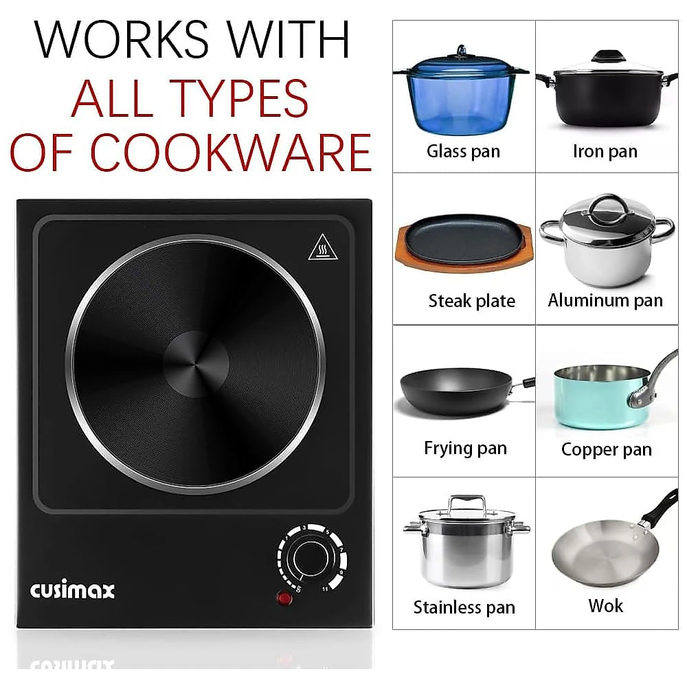 Cooktop Eltrico Porttil com Queimador nico e Temperatura Ajustvel, 110V 1500W, CUSIMAX ES3102, Preto 110v