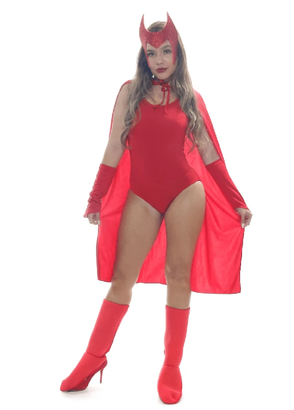 Fantasia Feiticeira Vermelha Body Adulto com Capa e Máscara