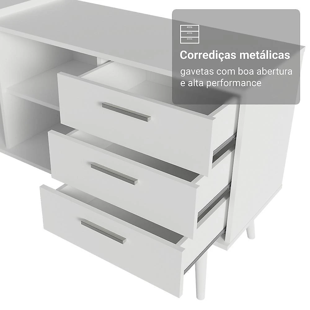 Escrivaninha mesa de estudos de canto 3 gavetas branco lisboa madesa