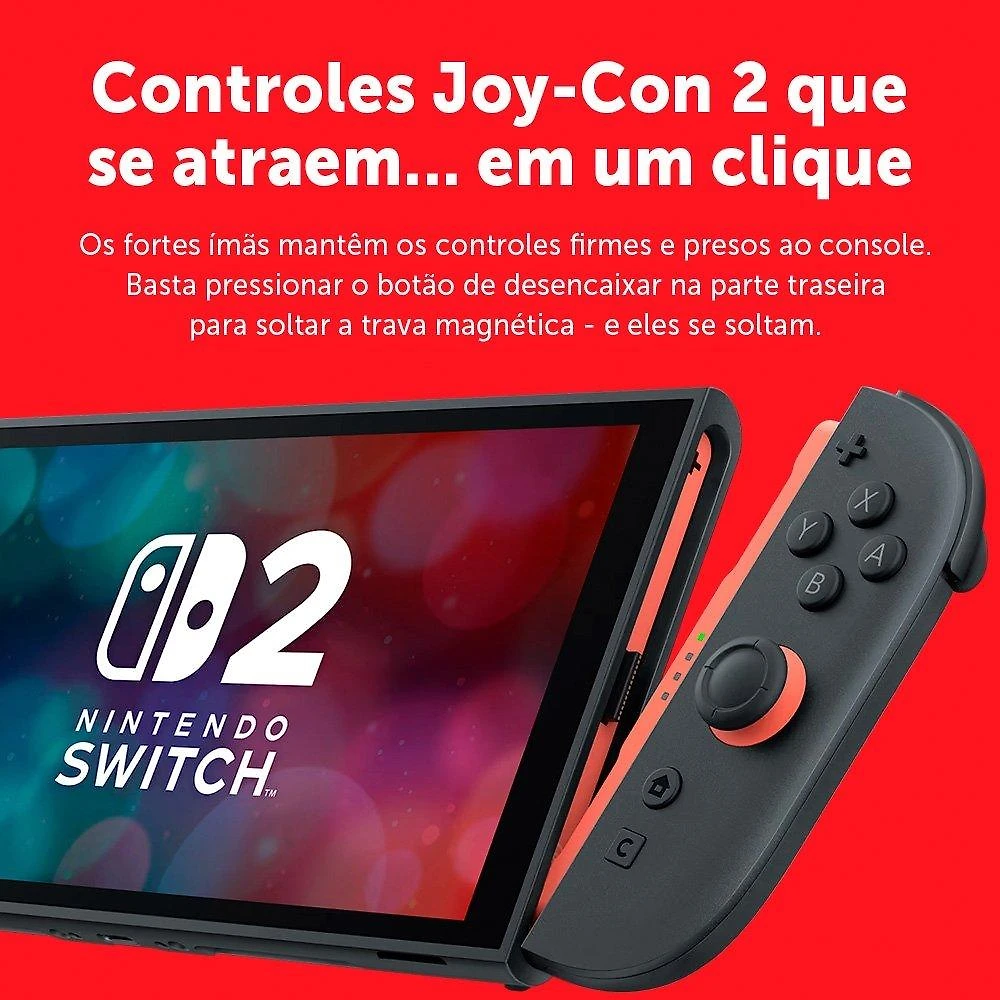 Miniatura Console Nintendo Switch 2, 256GB, Preto, Azul e Vermelho