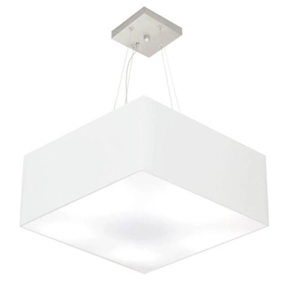 Lustre Pendente Quadrado Md-4006 Cúpula Em Tecido 21/50x50cm Branco - Bivolt