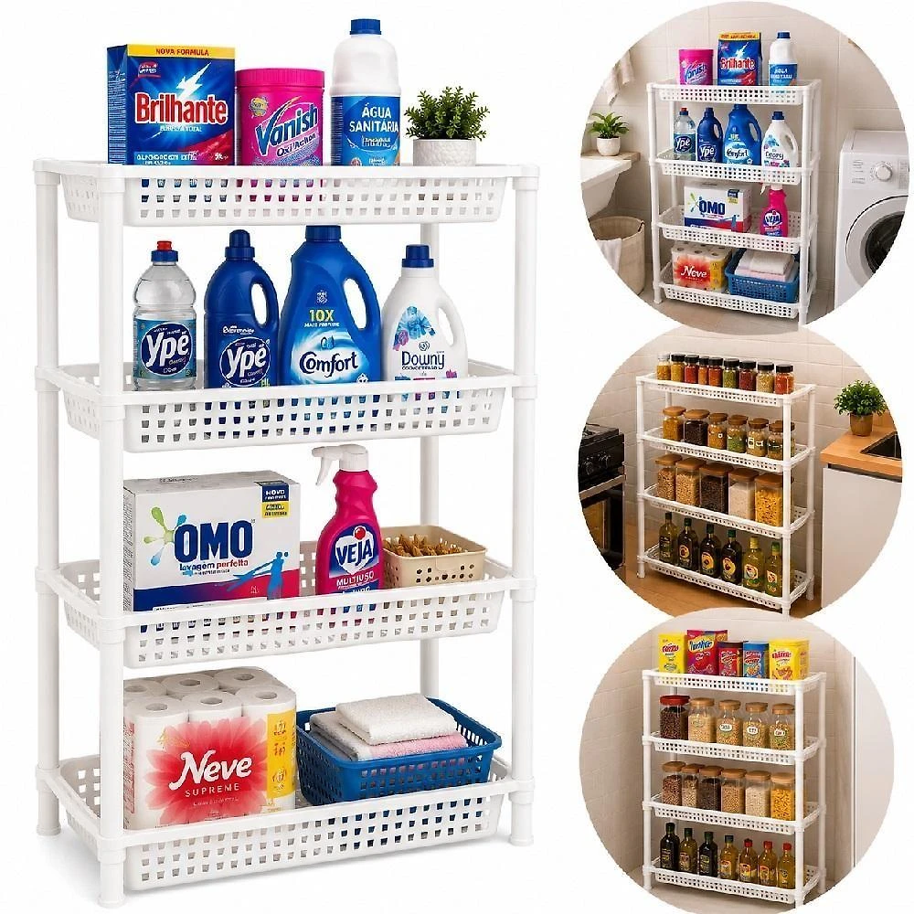 Fruteira FR-15 4 Andares Plástico PP Multiuso para Cozinha Lavanderia Yeet