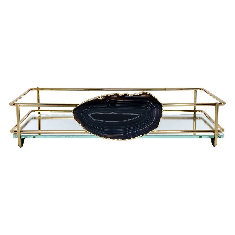 Bandeja Hara Fence Ágata Dourada 10X20 Cm Cor:Preto