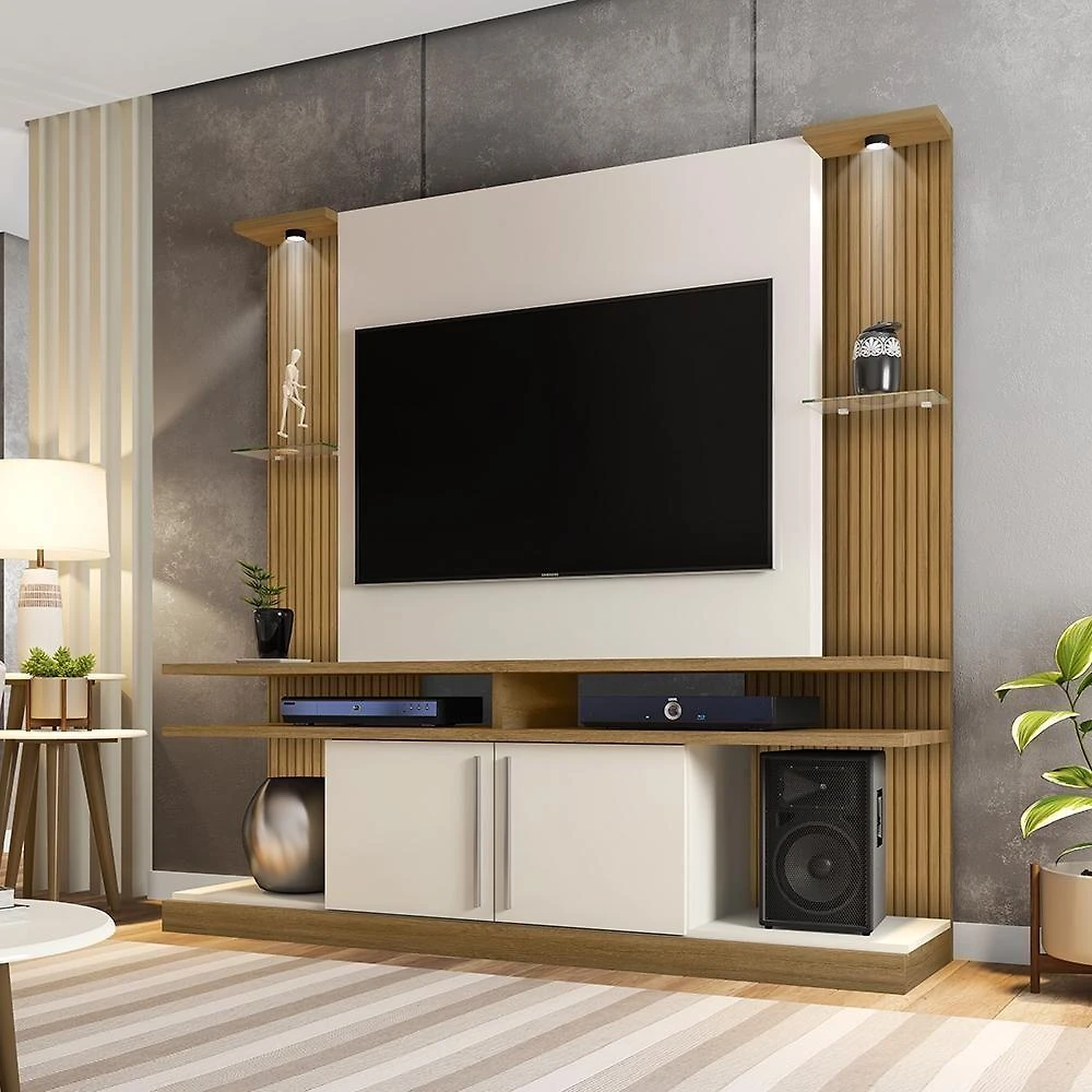 Home para TV Genappe 60 180CM MDP com LED Cinamomo Off White Bechara Móveis