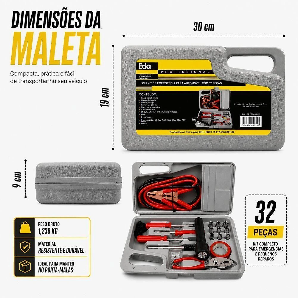 Kit de Emergência 9NU 32 Peças Maleta Ferramentas Automotiva EDA