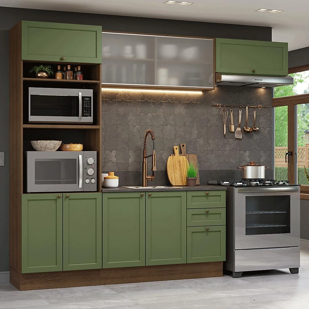 Armário de Cozinha Completa 270 cm Rustic/Verde Vik Madesa 03