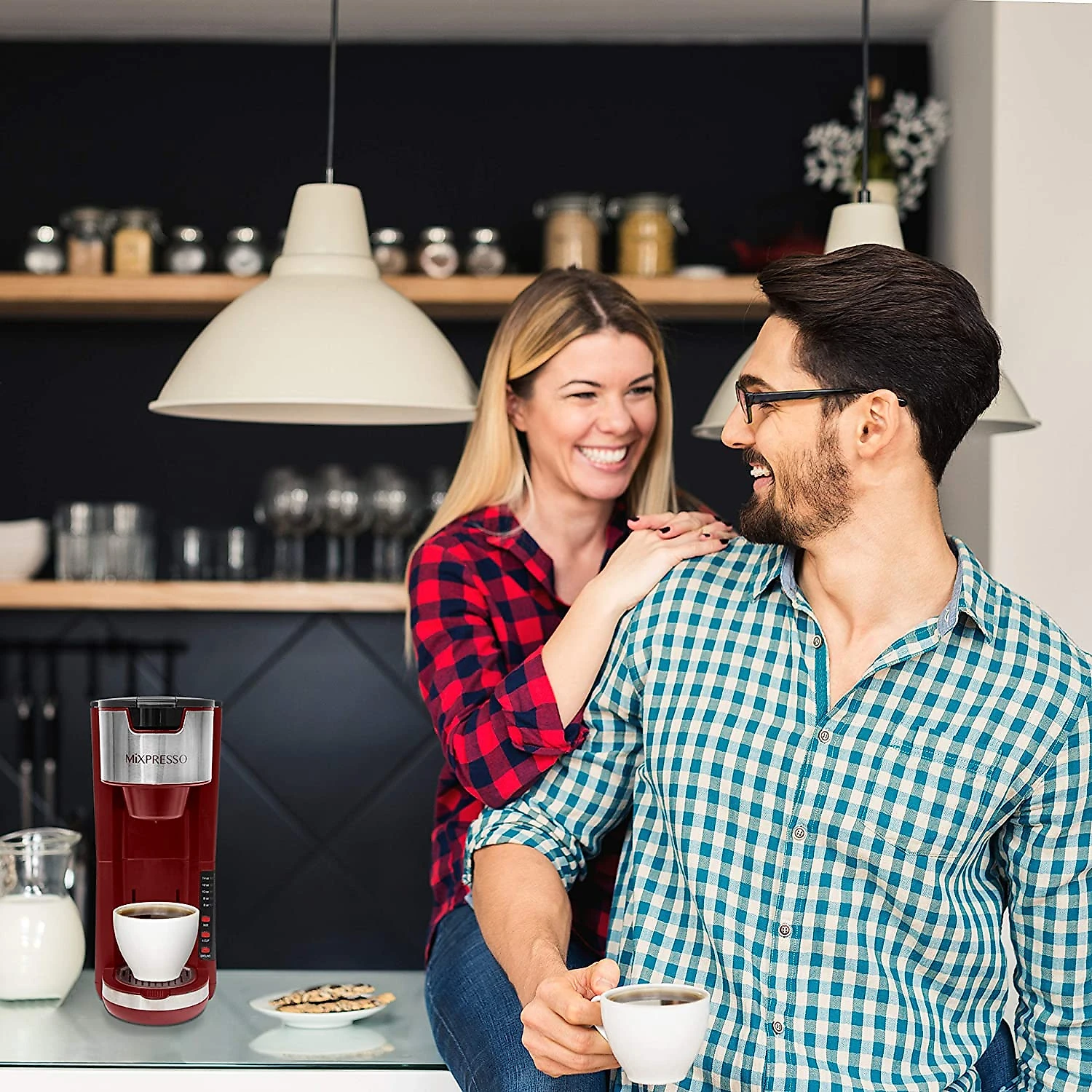 Mixpresso Single Serve 2 in 1 Coffee Brewer KCup Pods Compatible e Ground CoffeeCompact Coffee Maker Single Serve With 30 oz Detachable Reservoir 5 Brew Size and Adjustable Drip Tray Red