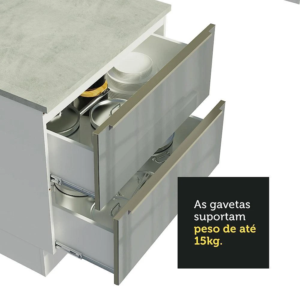 Cozinha completa de canto madesa lux com armário e balcão - branco/cinza