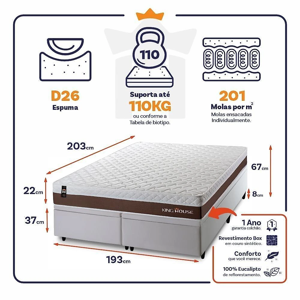 Cama Box Baú Venice com Molas Ensacadas 193x203 King House