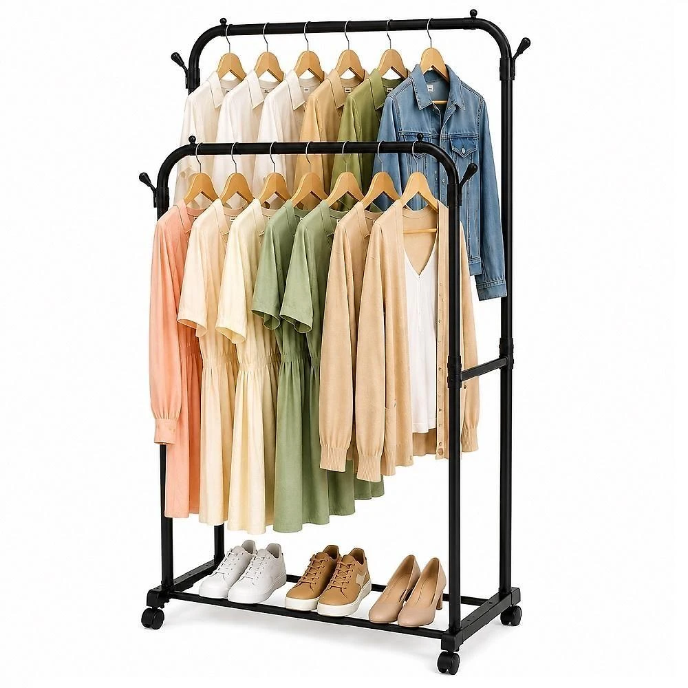 Guarda Roupa Arara Dupla com Rodinhas e Sapateira 70CM Aco Organizador Yeet