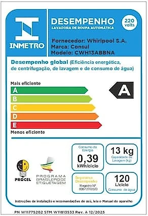 Máquina de Lavar Consul CWH13AB 13kg Dosagem Econômica Ciclo Praia Ciclo Edredom Branca 220V