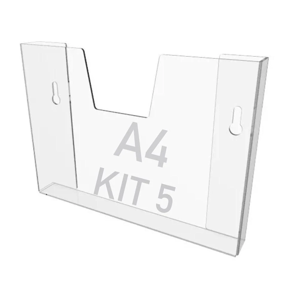 Kit 5 Displays Porta Folha Parede A4 Acrílico Ps Horizontal