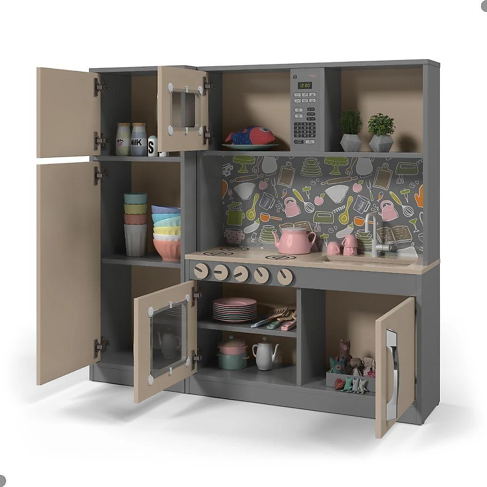 Cozinha Infantil Com Refrigerador México Cinza