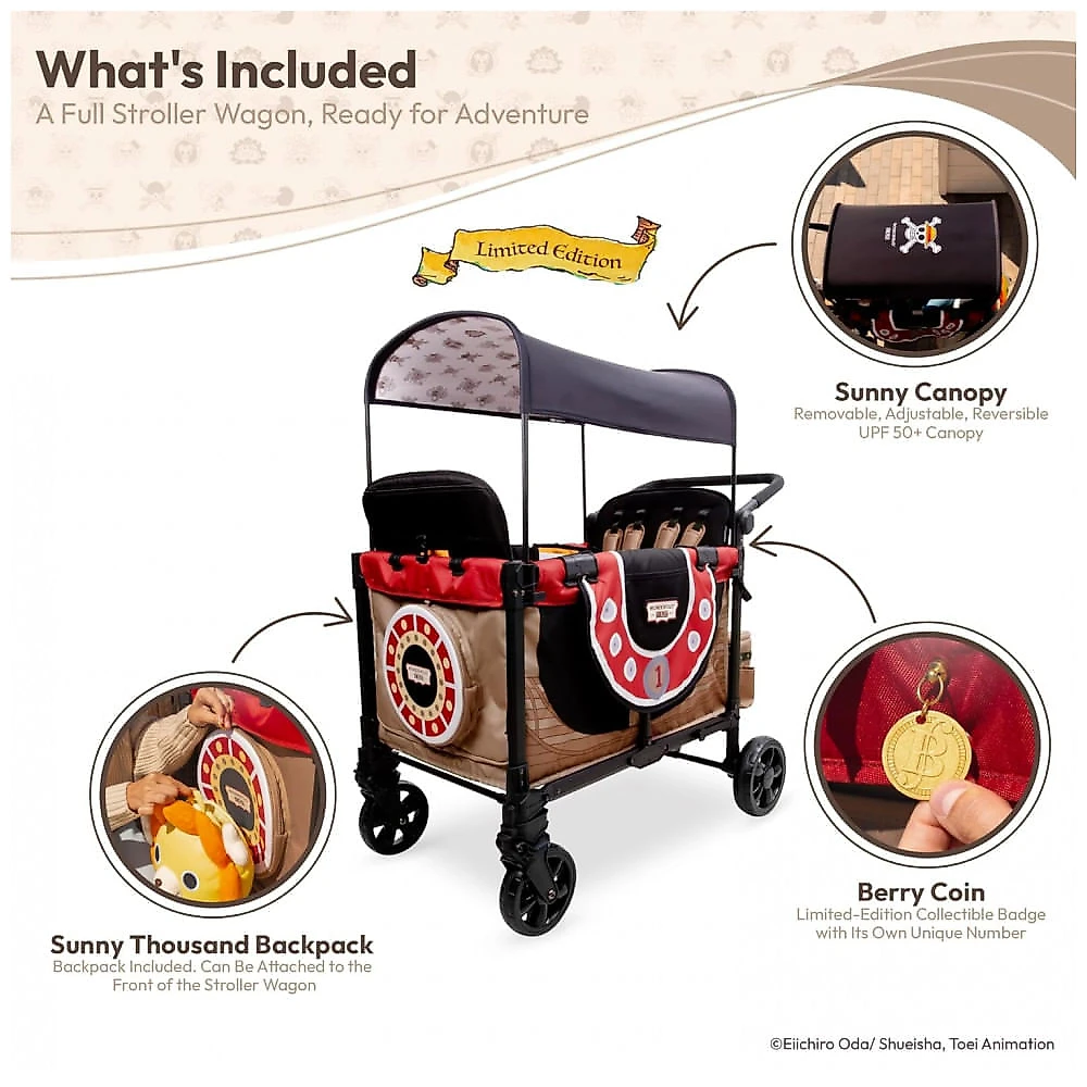 Carrinho Wagon WONDERFOLD ONE PIECE Thousand Sunny Ed. Limitada 4 Lugares Arnês 5 Pontos Rodas All-Terrain