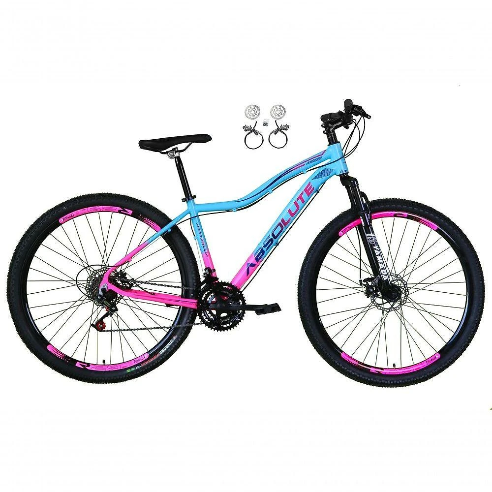 Bicicleta Aro 29 Absolute Hera Feminina 24v Alumínio Freio Hidraulico Garfo Suspensão Azul-Rosa 17