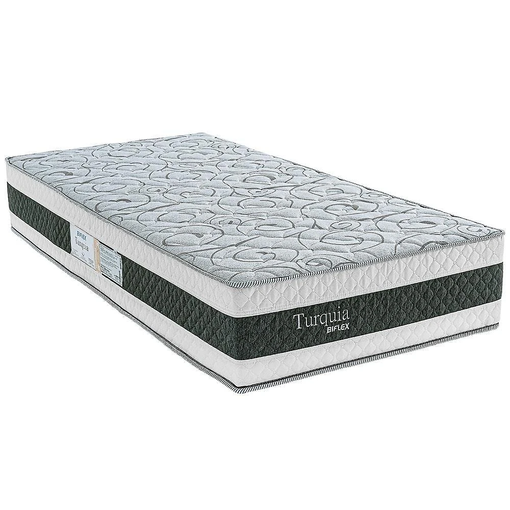 Colchão de solteiro biflex turquia com molas ensacadas e pillow inn 30x88x188cm - branco/grafite