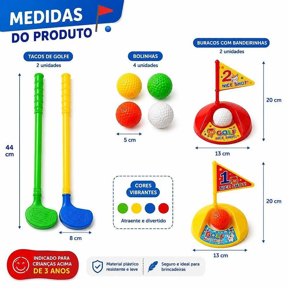 Jogo de Golfe Infantil Mini Golf 11 Peças com 2 Tacos e 4 Bolinhas Yeet
