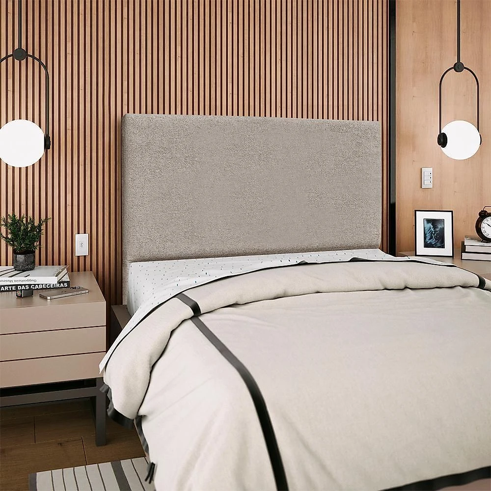 Cabeceira Casal 140 Cm Com Frame Luna Boucle Artte Bege Escuro