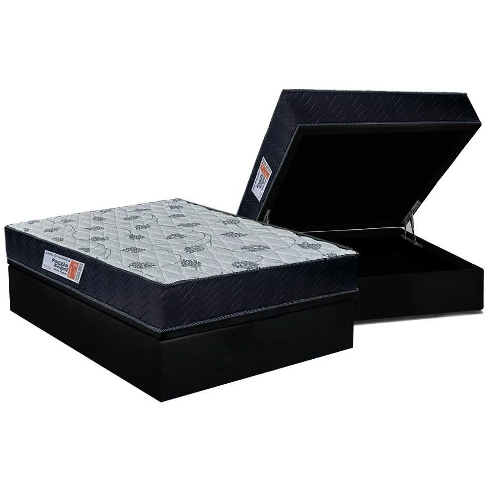 Cama Box Baú Casal: Colchão Anatômico Ortho Foggia Sogni Unic Face + Base Crc Suede Black (138x188)