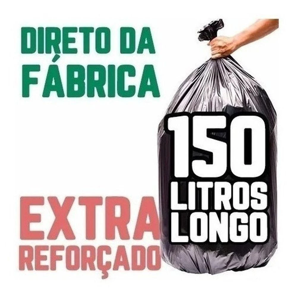 Saco de Lixo Ainda Mais Forte 150 Litros 90CM X 102CM Preto Pacote com 50 Unidades Higipack