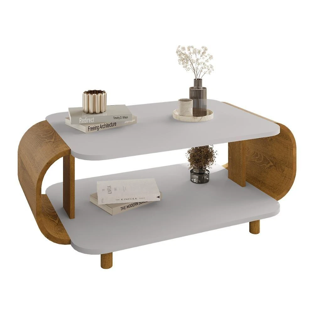 Mesa De Centro Sala Floripa Com Pés De Madeira Maciça Off White/naturale