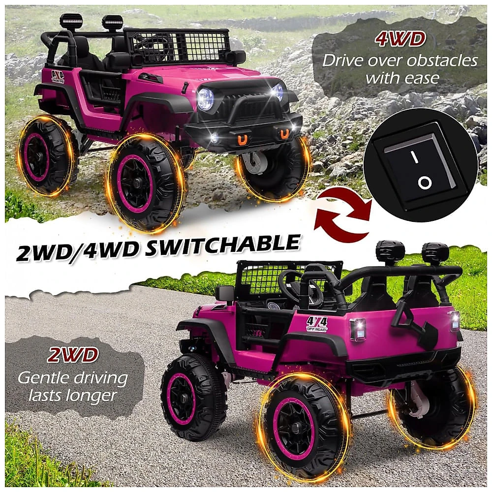 Carro Elétrico Infantil a Bateria 2 Lugares com Assento de 50 centímetros, 4 Amortecedores, Música, Luz LED e Controle Remoto, 24V, OTTARO, Rosa 110v