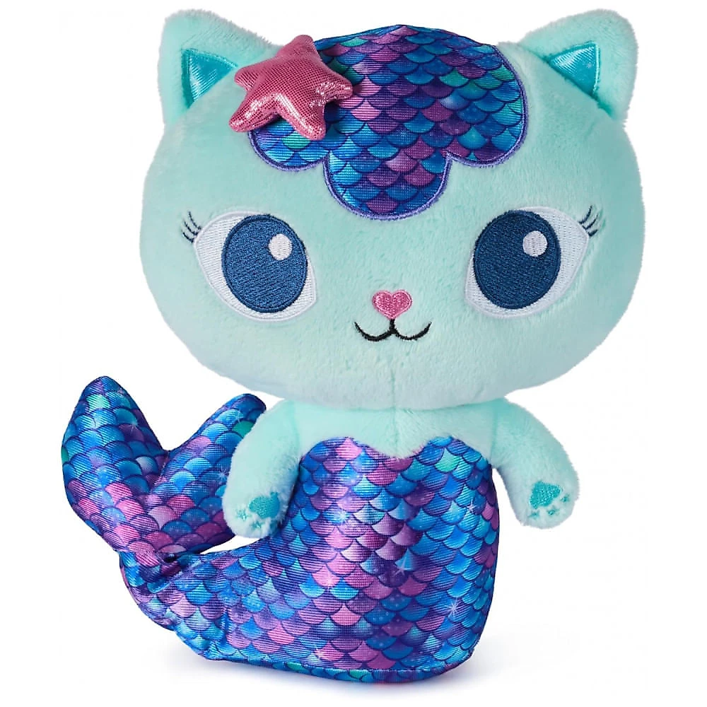 Gabby's Dollhouse: Pelúcia Premium FinTastic MerCat de 25,4cm com Cauda de Sereia Móvel - Brinquedo Interativo para Meninas e Meninos
