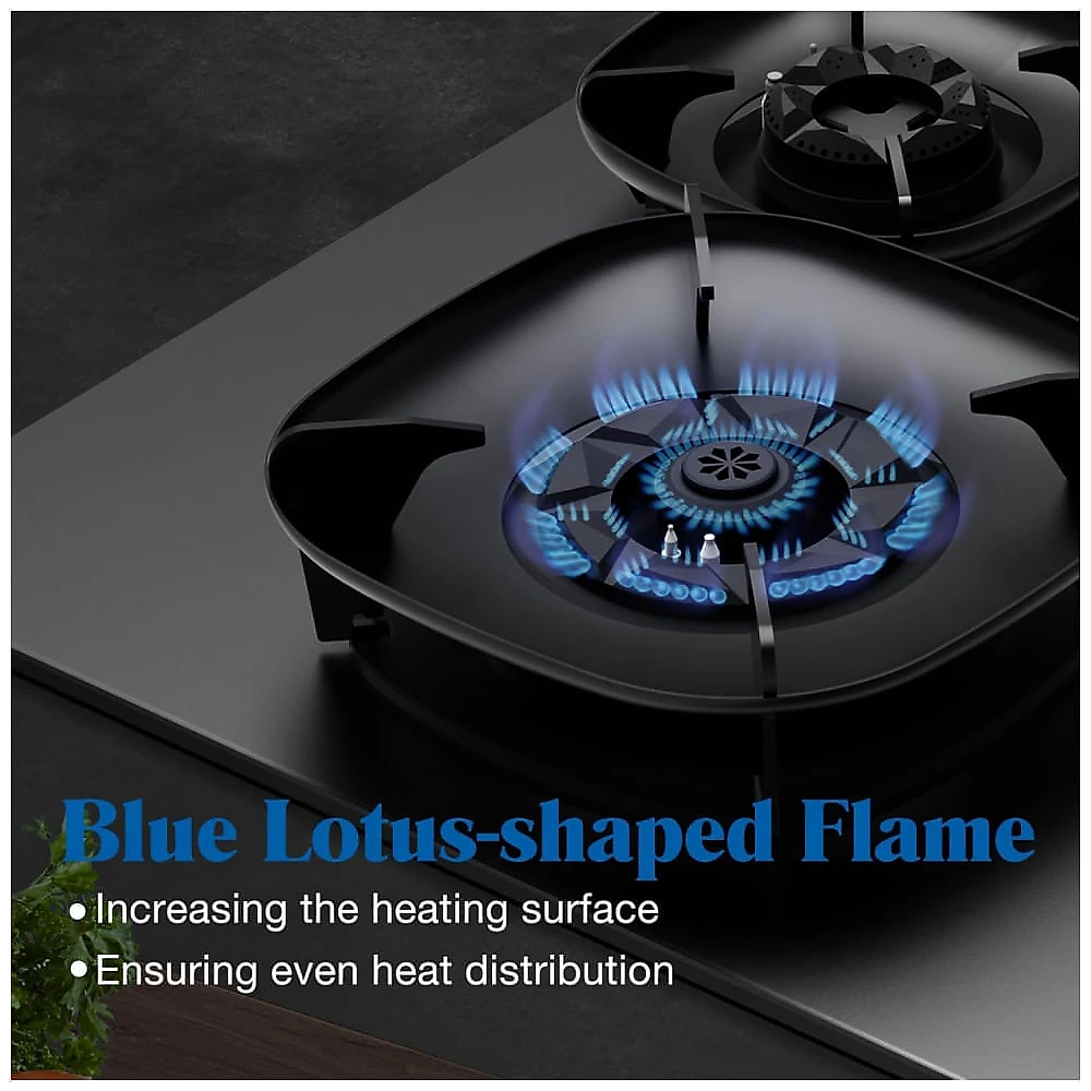 Cooktop a gás de embutir 76cm Robam FireCube vidro temperado cinza 3 queimadores brass lotus flame 41.800 BTU gás natural e GLP