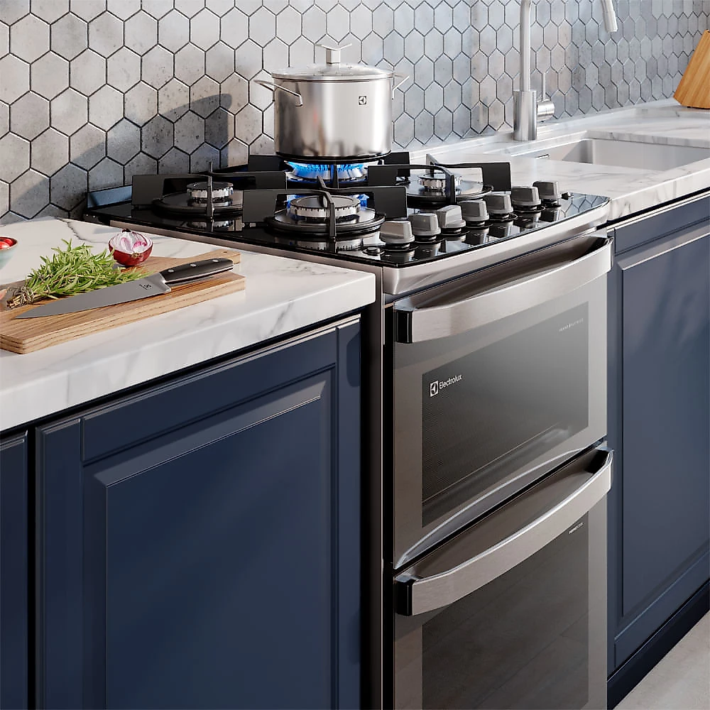 Fogão de Piso Electrolux de 04 Bocas Experience com Duplo Forno e Mesa de Vidro - FE4DG 110
