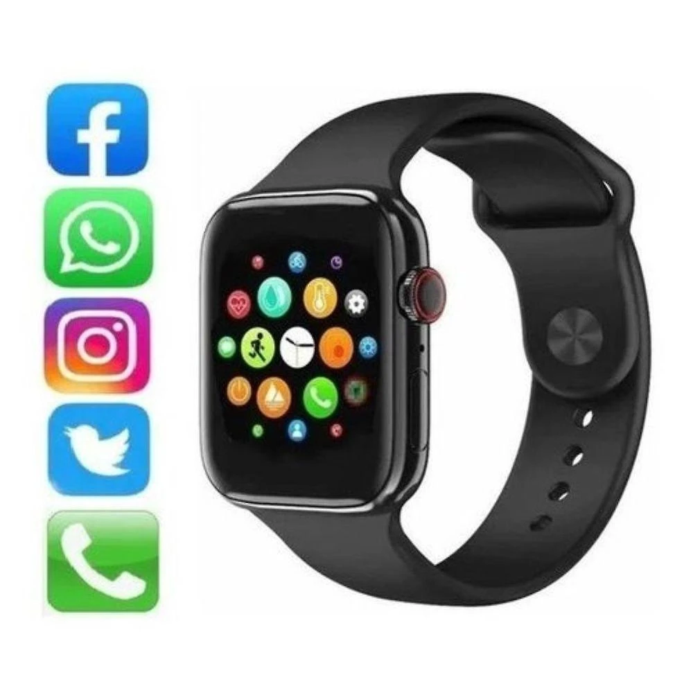 Relogio Smartwatch W34s 44mm Troca Foto Monitor Cardíaco - Preto