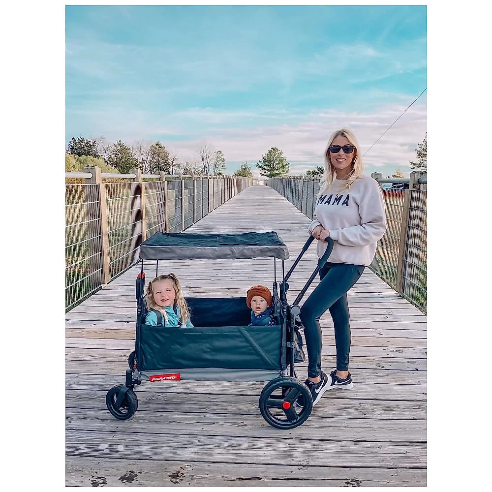 Carrinho de Passeio para 2 Crianças Multifuncional com Compartimento de zenamento, Radio Flyer, Preto