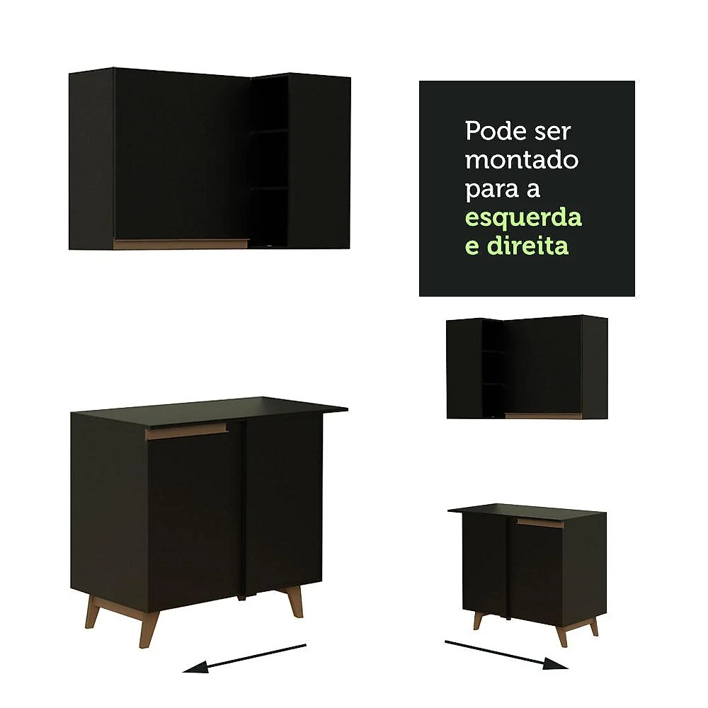 Cozinha Completa de Canto Madesa Reims 392001 com Armário e Balcão - Preto Preto