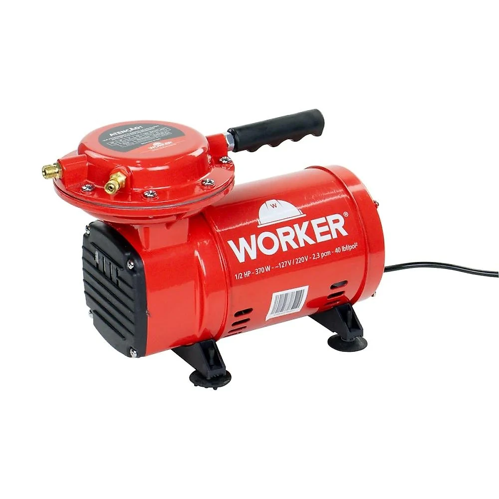 Compressor de ar direto 1/2hp 370w 2,8bar 40psi 2,3pcm bivolt com pistola worker 371629