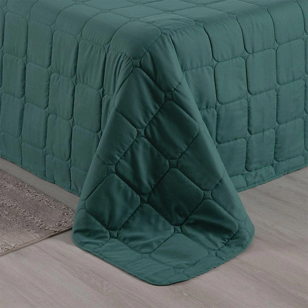 Kit Cobre Leito Colcha Lunar Casal 3 Peças 400 Fios Matelado Dupla Face - Verde - 100% Poliéster