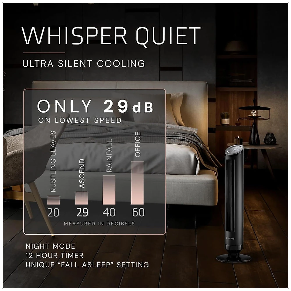 Ventilador de Torre, Estilo Moderno com Controle Remoto, Distância Máxima do Ar 8 Metros, 4 Velocidades, Temporizador de 24H e Oscilação de 90°, 110V 110v