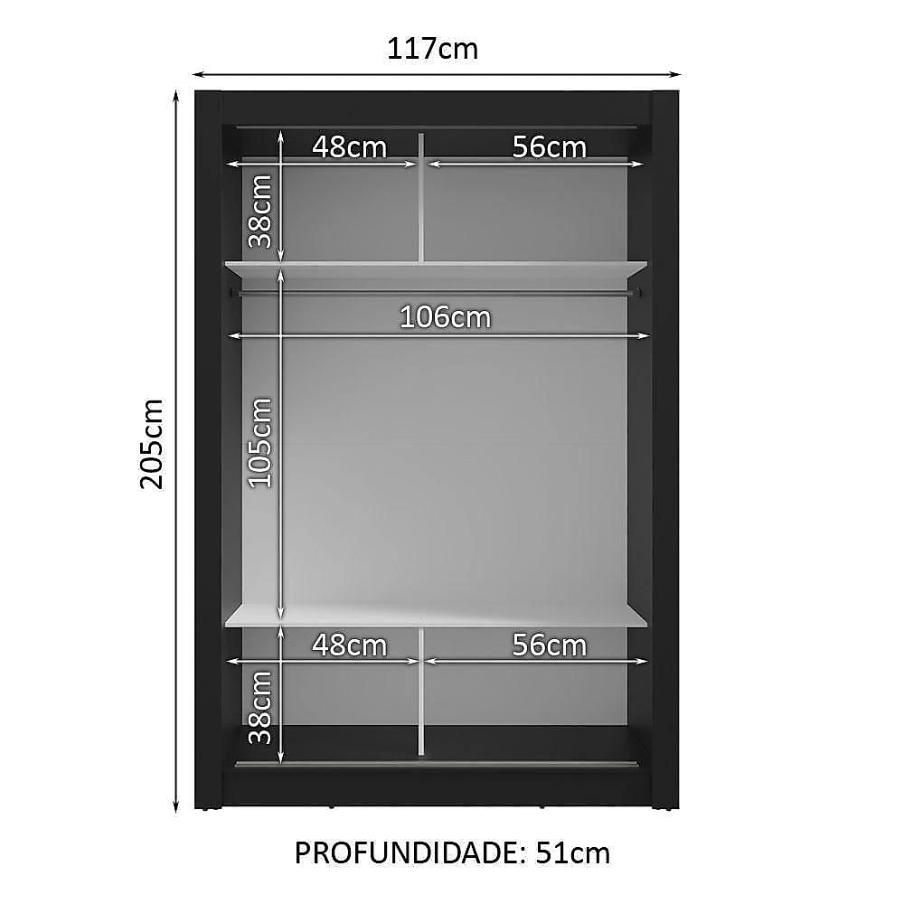 Guarda-roupa Solteiro 2 Portas De Correr Preto Milano Madesa Preto