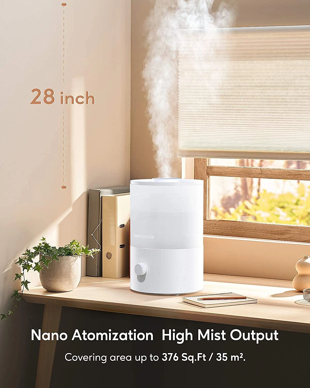 MegaWise Umidificador Ultrassônico Portátil 35L 110V Branco