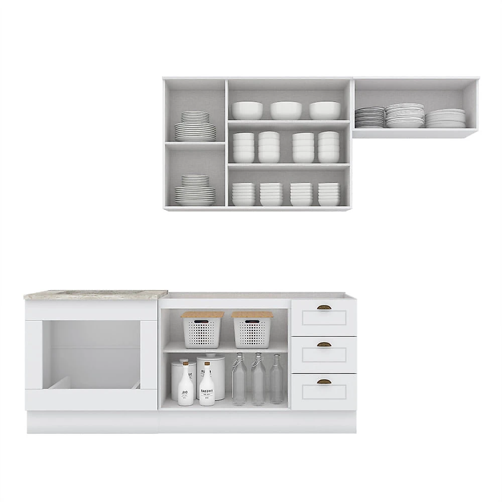 Cozinha Compacta 04 Peças com Aéreo Geladeira Amy Casa 812 Branco HP