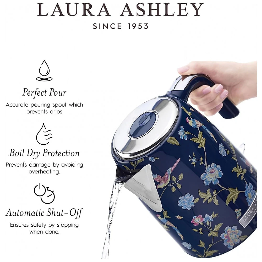 Chaleira elétrica inox 1,7L Laura Ashley azul marinho Elveden, fervura rápida 1500W com desligamento automático e proteção contra fervura a seco, 110V Chaleira elétrica inox 1,7L Laura Ashley azul marinho Elveden, fervura rápida 1500W com desligamento automático e proteção contra fervura a seco