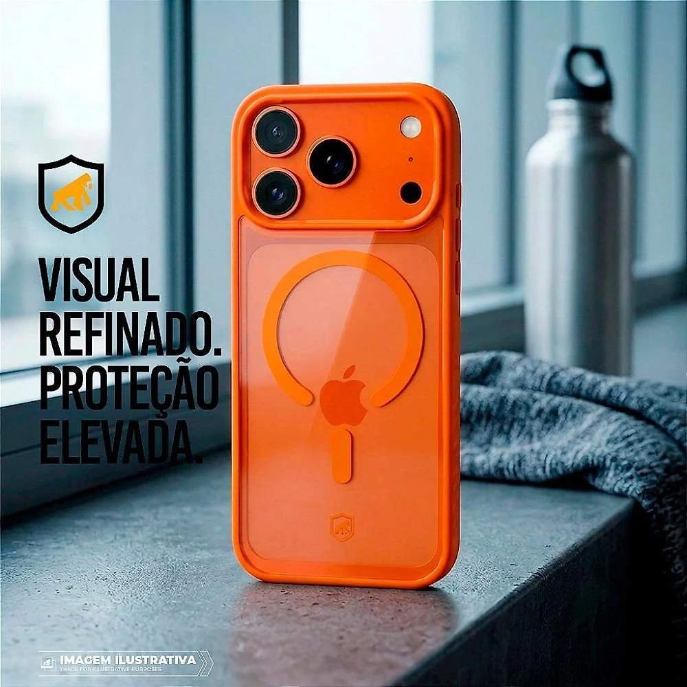 Capa para Iphone 17 Pro Gshield Magsafe Wave Transparente Policarbonato Laranja 1 Unidade