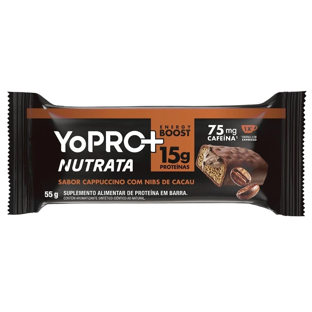 Barra de Proteína YoPro+ Nutrata 15g de Proteína Sabor Cappuccino com Nibs de Cacau 55g
