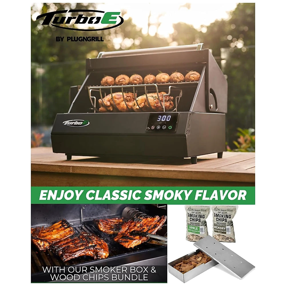 Churrasqueira Elétrica Turbo Outdoor PLUGNGRILL 1700W - Grill Infravermelho 61cm - Smart BBQ com Display de Sonda