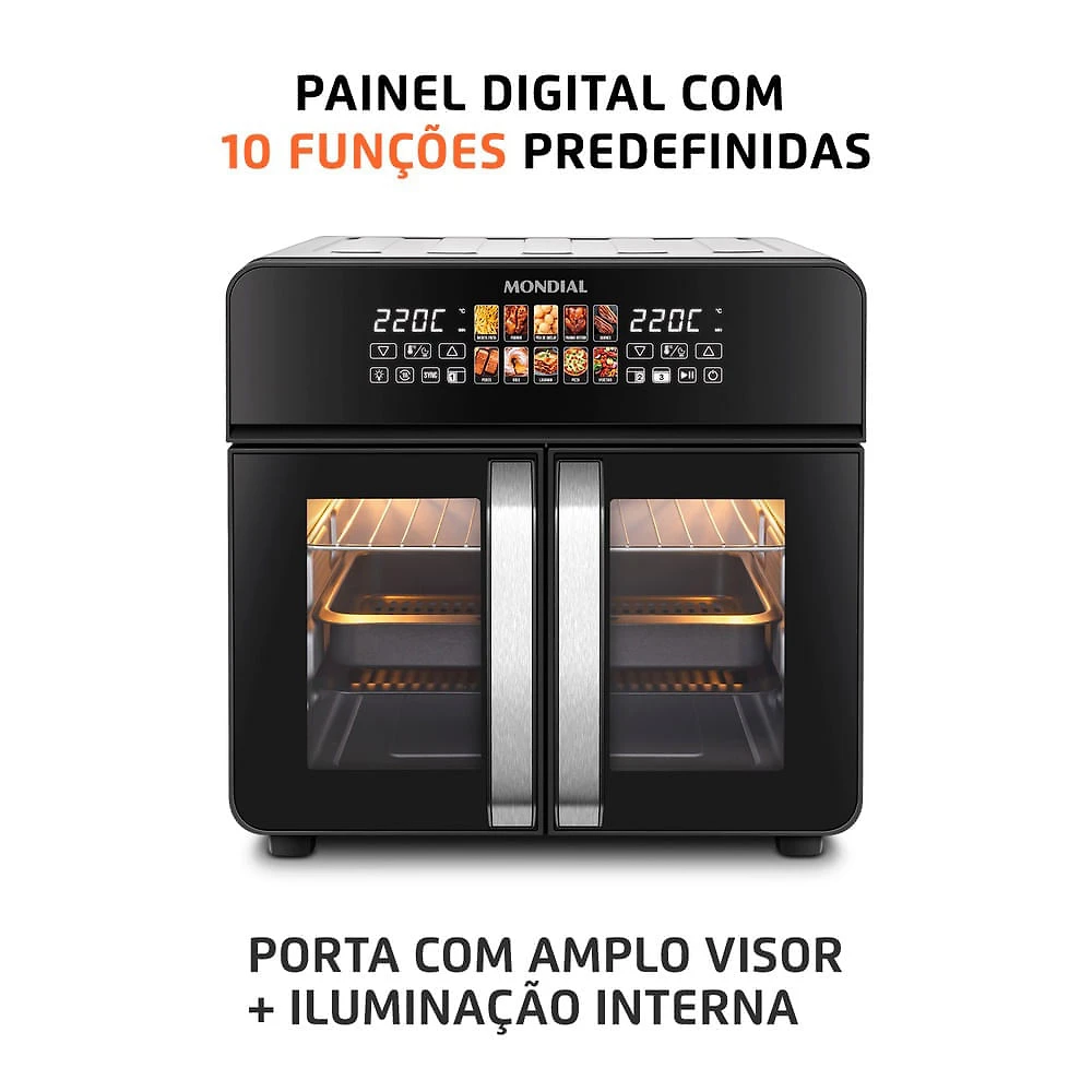 Miniatura Air Fryer Forno 25L French Door Mondial Preto/Inox 2000W - AFDO-25L-FD 127V